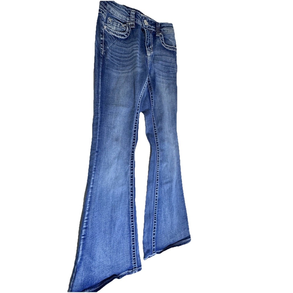 Evolve‎ Denim New York Embellished Cross Flare Jeans Blue Size 3 Y2K McBling